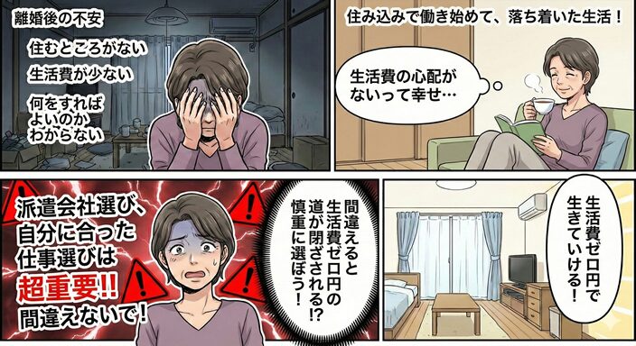 切羽詰まった判断：住み込みで働ける仕事という選択肢のイラスト図