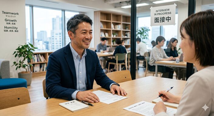 面接を受ける40代