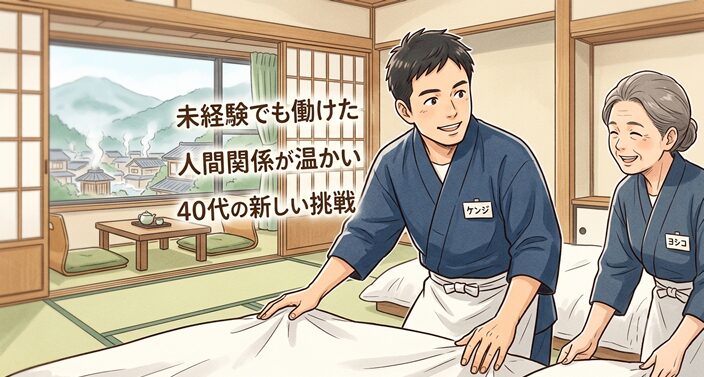 40代・50代のスタッフと20代スタッフが一緒に笑顔で働くホテルのバックヤード