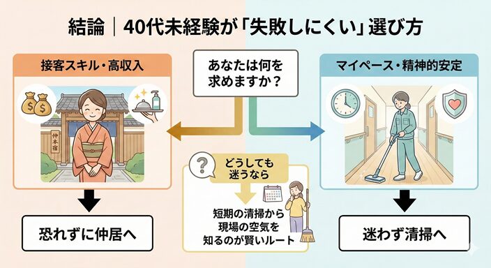 結論|40代未経験が「失敗しにくい」選び方のイラスト図