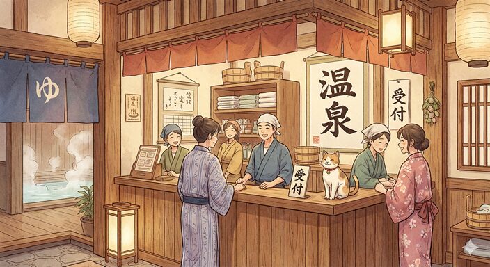 温泉の受付・フロントのイラスト図