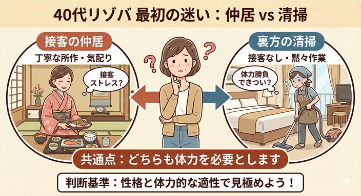 40代未経験からリゾバの挑戦するイラスト図