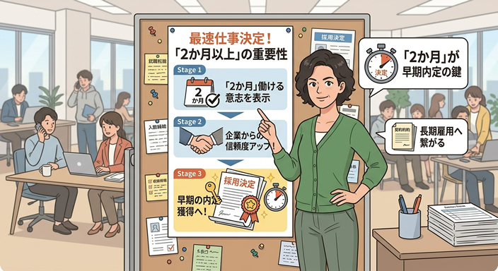 早く仕事を決めたいなら「2か月以上働けるか」が重要、のイメージ画像